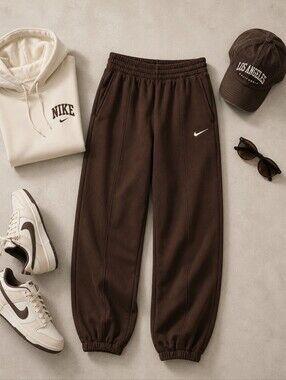 Nike NWOT Chocolate Brown ELASTIC WAIST Jogger Sweatpants. Ladies Large